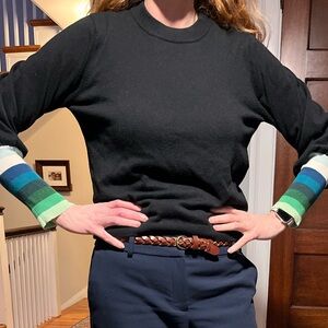 Women's Black Sweater with Colorful Sleeves size Medium